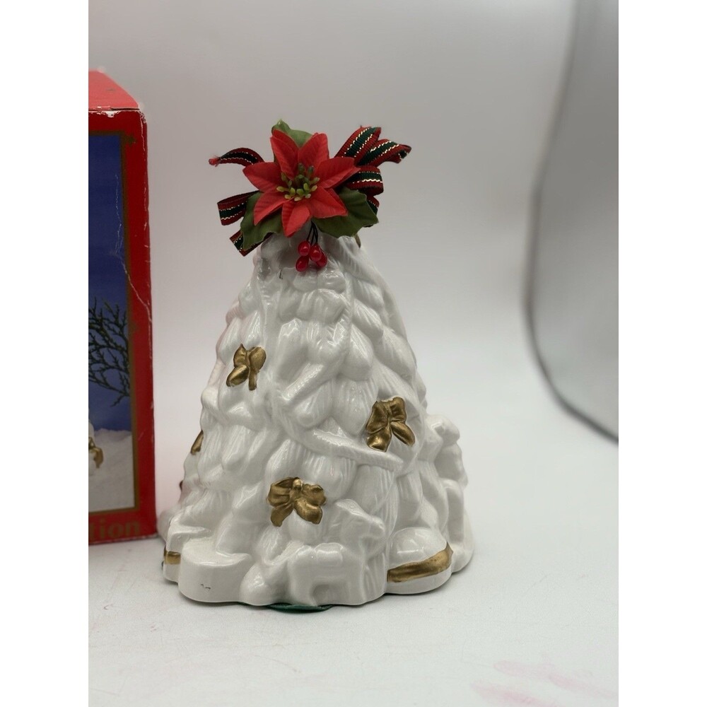 Vintage White Ceramic Christmas Tree Candle Holder World Bazaars w/ Box